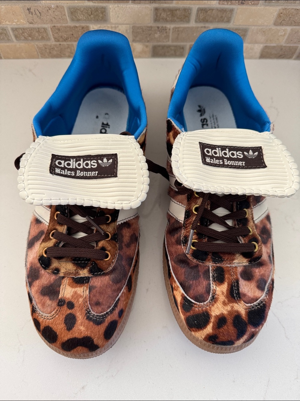 Wales Bonner x adidas Leopard Print Sneakers in Brown and Blue Size: Womens 11.5